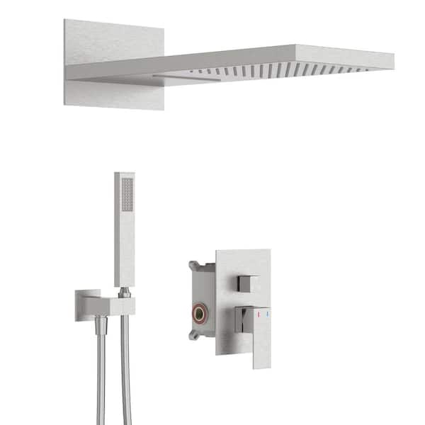 GIVING TREE 3-Spray Patterns with 22 in. Wall Mount Waterfall Shower Head Dual Shower Heads Hand Shower in Brushed Nickel
