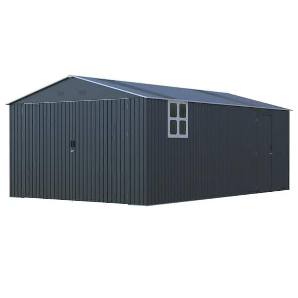 13 ft. W x 20 ft. D Dark Gray Metal Garage Shed