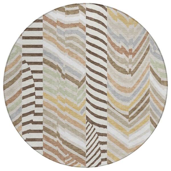 Chantille Machine Washable Indoor/Outdoor Abstract ACN3044 Linen 8 ft. x 8 ft. Round Rug