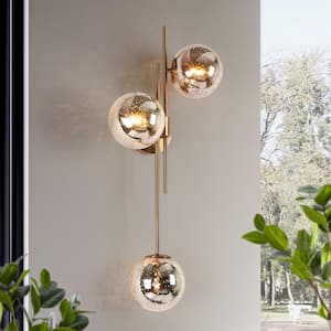Crithmum 12 in. 3-Light Plating Brass Vanity Light Wallchiere Wall Sconce with Globe Mercury Glass Shades