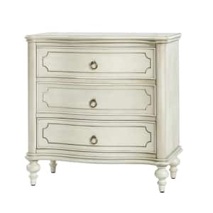 Egmund Traditional 3-Drawer Nightstand with Solid Wood Legs and Built-In Outlets-White