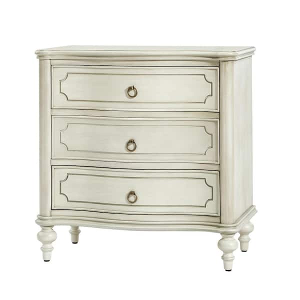 JAYDEN CREATION Egmund Traditional 3-Drawer Nightstand with Solid Wood Legs and Built-In Outlets-White