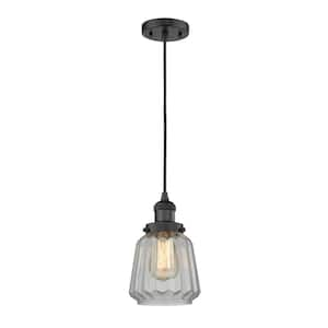 Chatham 100-Watt 1 Light Matte Black Shaded Mini Pendant Light with Clear Glass Shade