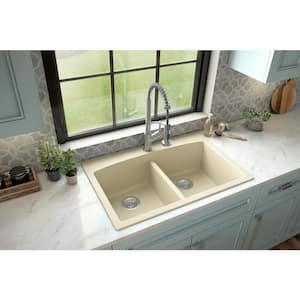 Drop-in Quartz Composite 33 in. Double Bowl Kitchen Sink in Bisque