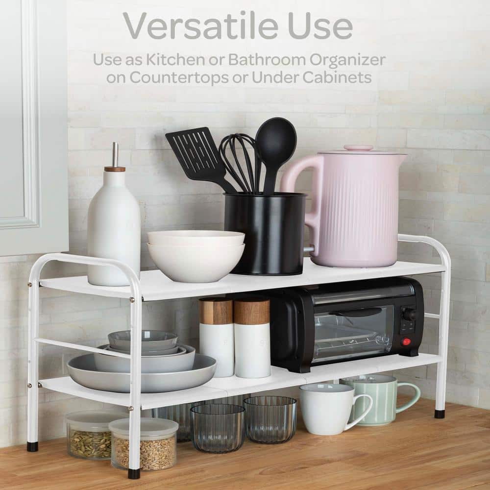White Adjustable 2-Tier Under Sink Organizer with Removable Panels