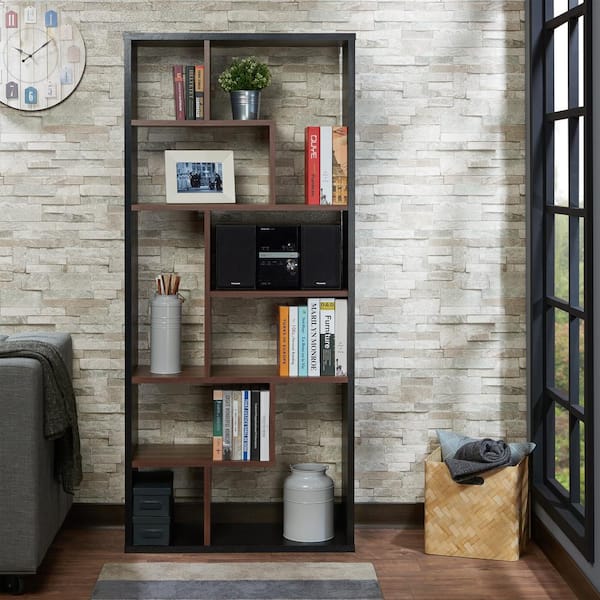 Acme Furniture 71 in. Black/Walnut Faux Wood 10-shelf Etagere