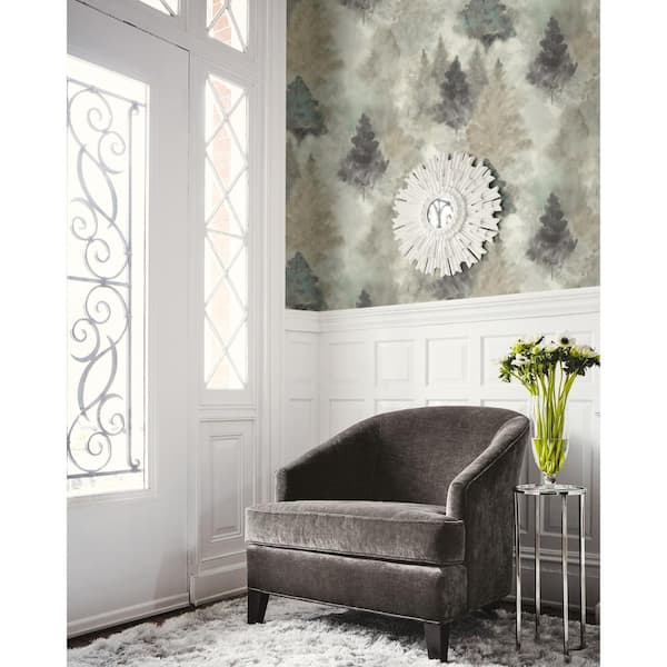 Soft Landscape Forest Metallic Greige, Powder Blue, and Ivory Paper Strippable Roll (Covers 60.75 sq. ft.)