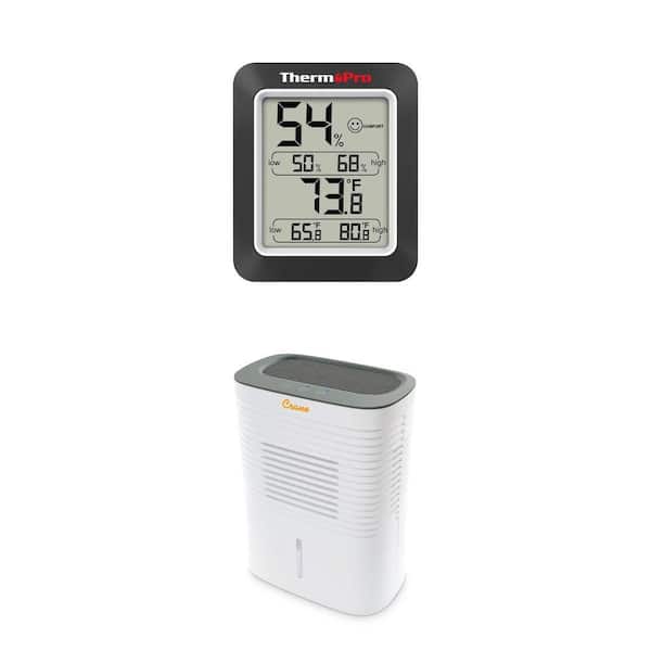 Indoor Hygrometer Thermometer Weather Station and Compact Dehumidifier for 300 sq. ft. Rooms Combo