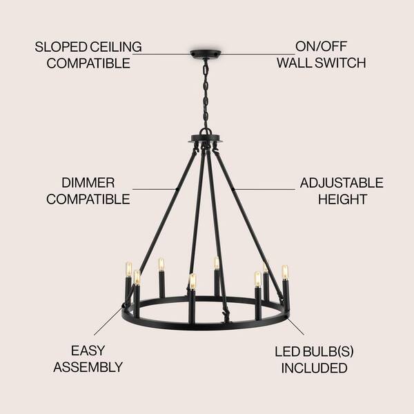 JONATHAN Y Oberto Ring 28 in. 8-Light Iron Rustic Farmhouse