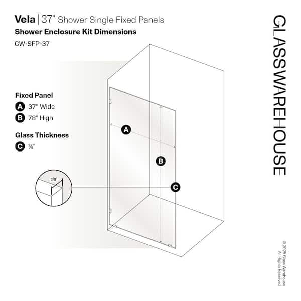 Glass Warehouse Vela 37 in. W x 78 in. H Frameless Fixed Single