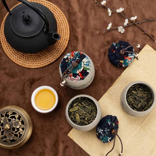 3-Piece 5 fl. oz. Gray Ceramic Decorative Canister Set with Airtight Wooden Lids for Tea and Spice Storage