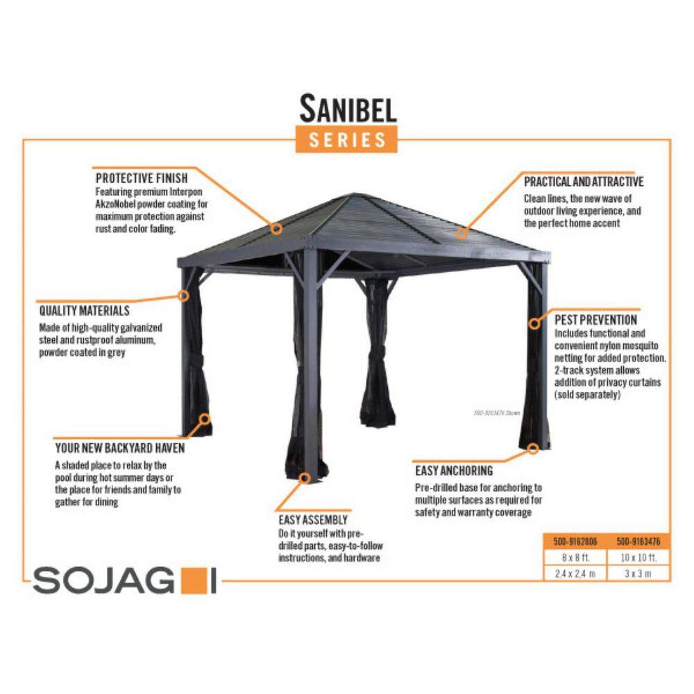 Sanibel Light Gray 8 ft. x 8 ft. Galvanized Steel Gazebo