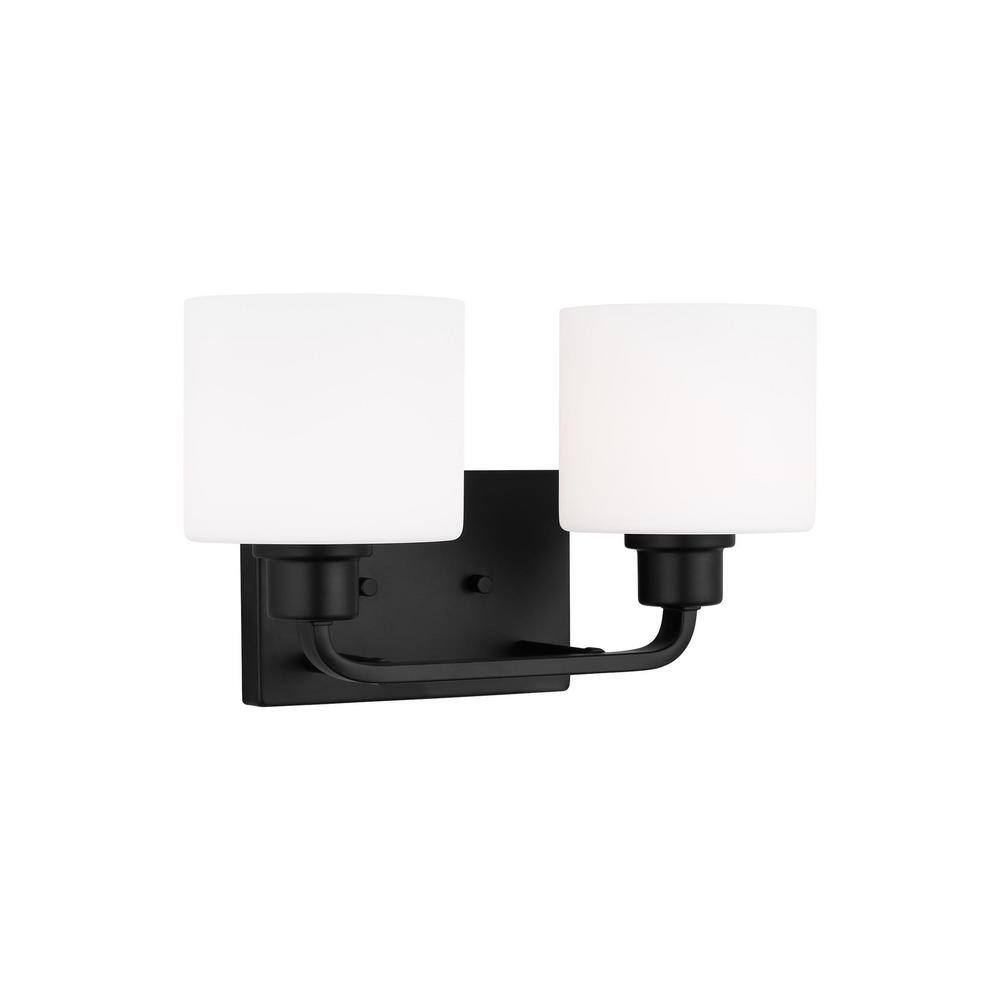 Midnight Black 2-Light Vanity Fixture with Etched Glass Shades