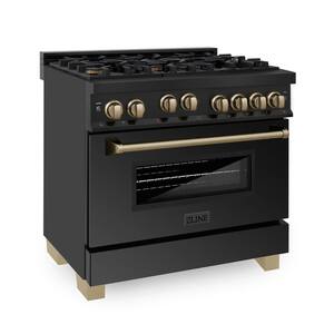 Autograph Edition 36" 4.6 cu.ft. Gas Range in Black Stainless Steel with Champagne Bronze Accents