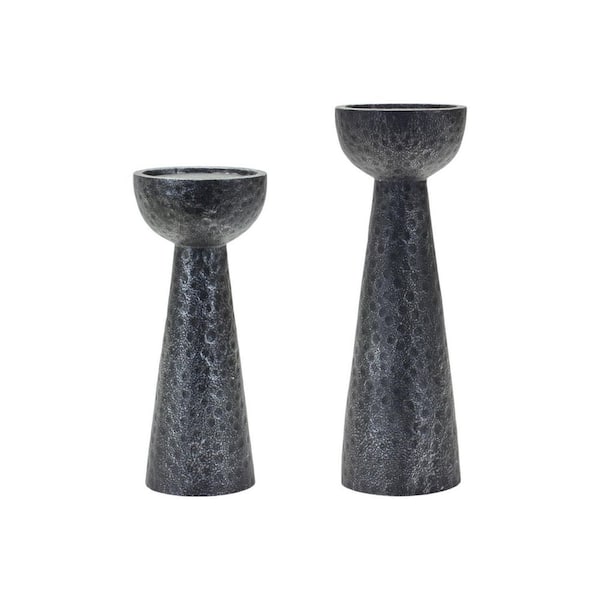 Set Of Two Espresso and Silver Pillar Tabletop Pillar Candle Holders Set Of Two Espresso and Silver Pillar Tabletop Pillar Candle Holders