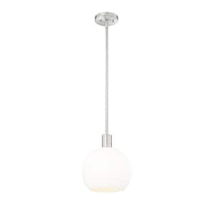 Margo 9.75 in. 1-Light Bubble Pendant Brushed Nickel with White Glass Shade