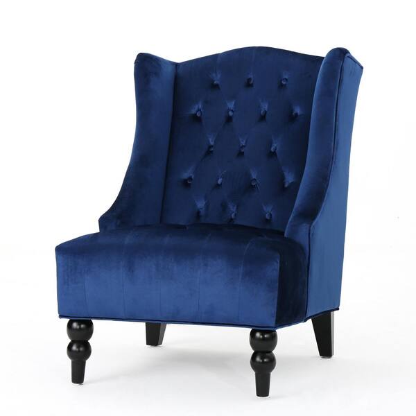 Noble House Toddman Navy Blue New Velvet High-Back Club Chair