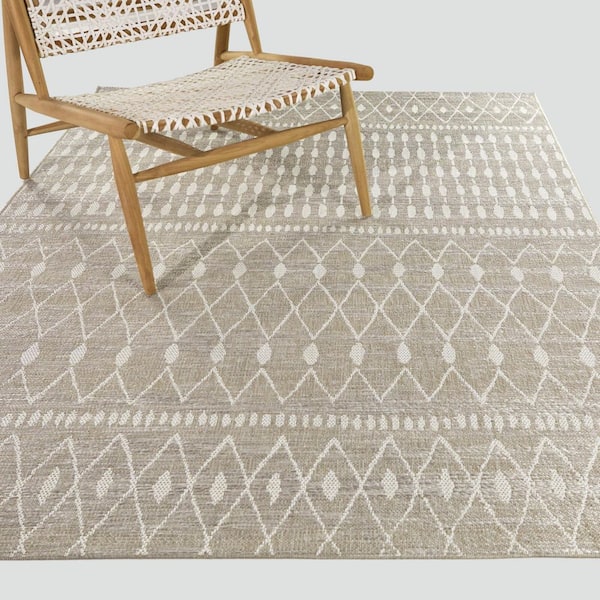 Peleus Tan/Taupe 9 ft. x 12 ft. Global Diamond Indoor/Outdoor Area Rug