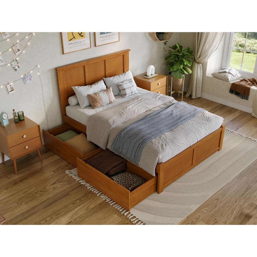 Madison Light Toffee Full Wood Platform Bed with Storage Drawers