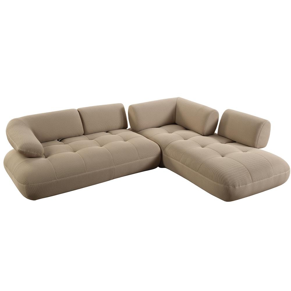 Beige Tufted Fabric Two Piece Sectional Sofa with 6 Pillows