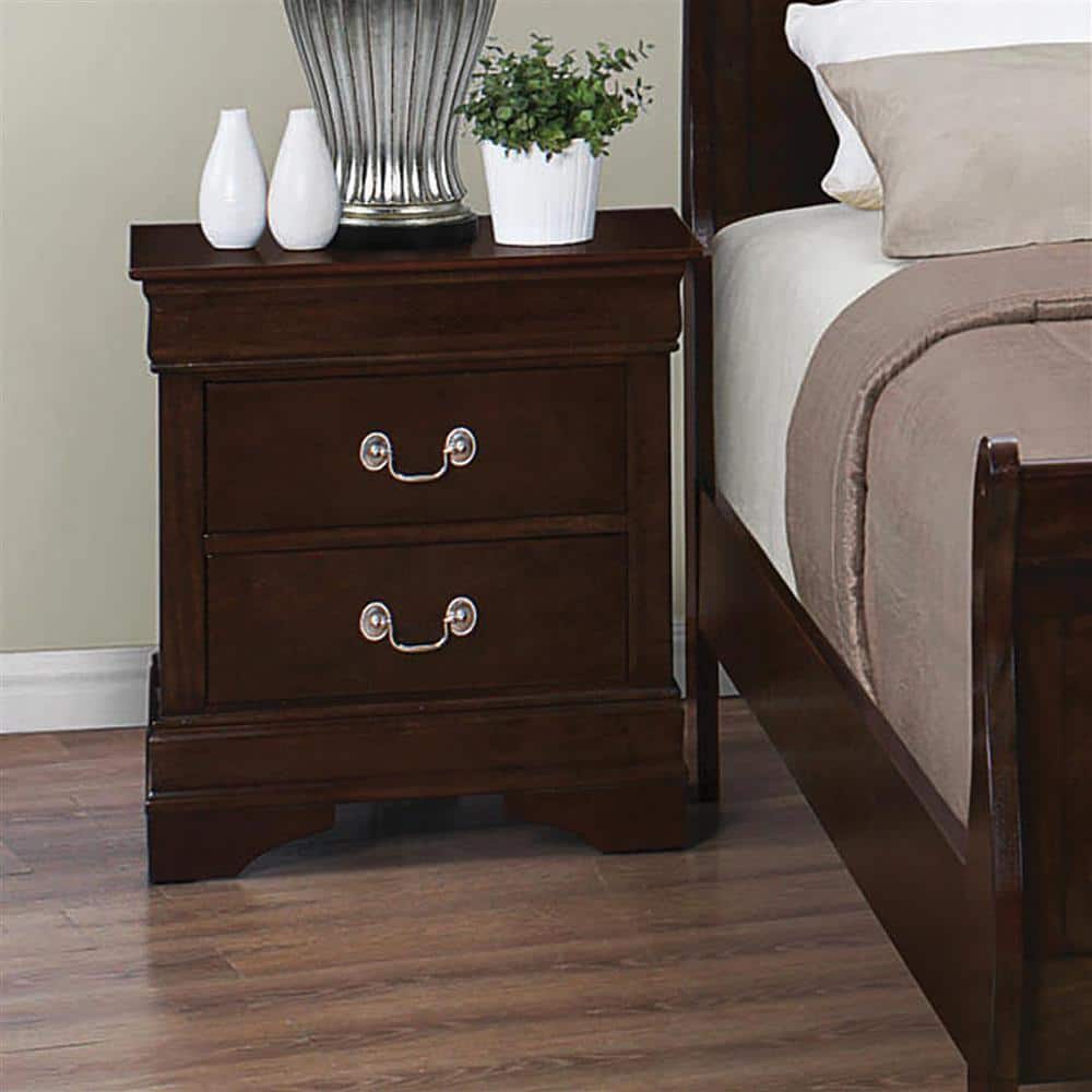 Transitional Cappuccino Nightstand with Bright Metallic Hardware
