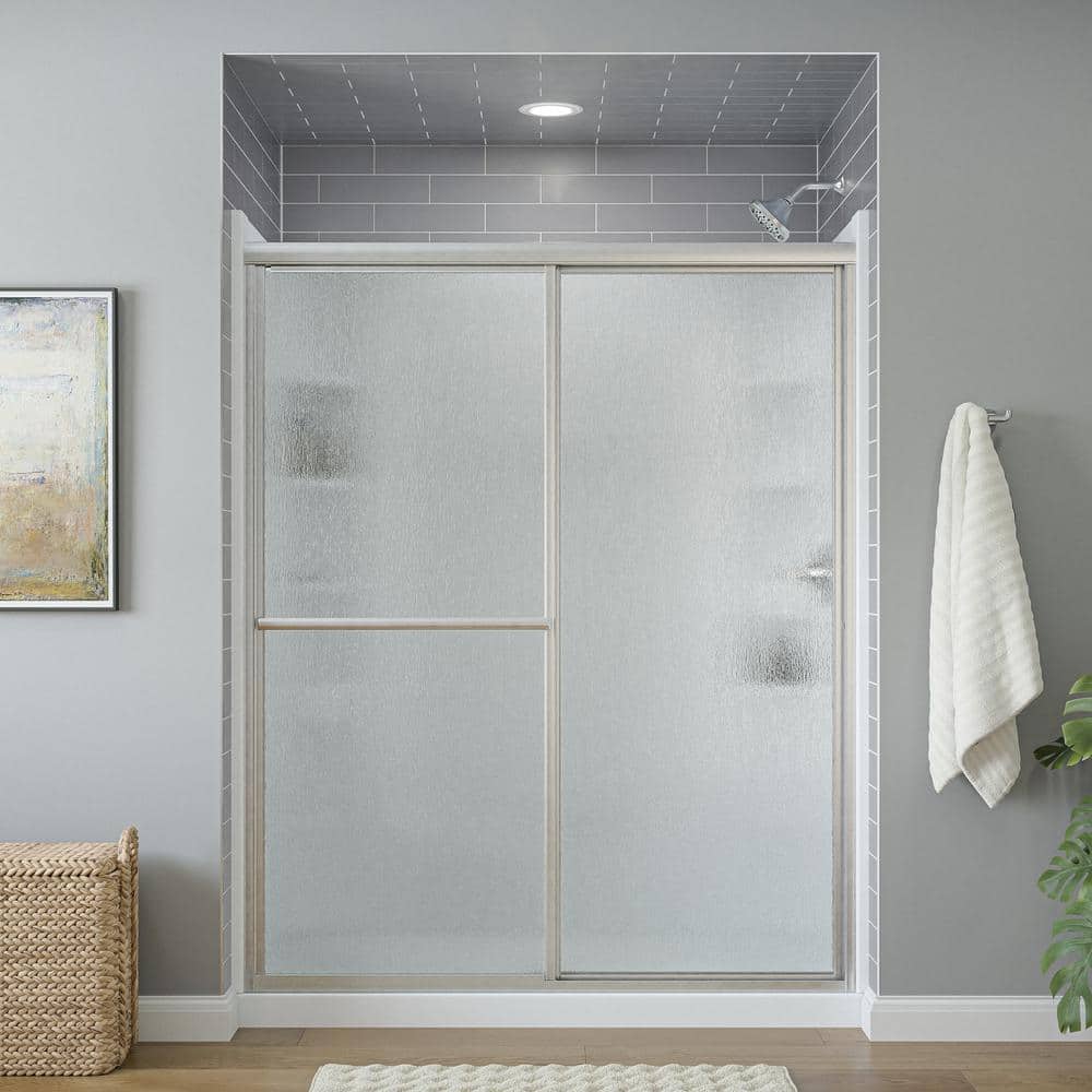 Sterling 70" Silver Framed Rain Glass Sliding Shower Door