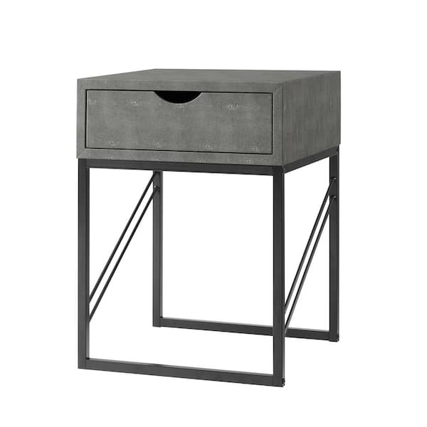 Schrijf een brief tetraëder bioscoop Welwick Designs 18 in. Grey Faux Shagreen Wood and Metal Modern Glam  1-Drawer Side Table-HD8799 - The Home Depot
