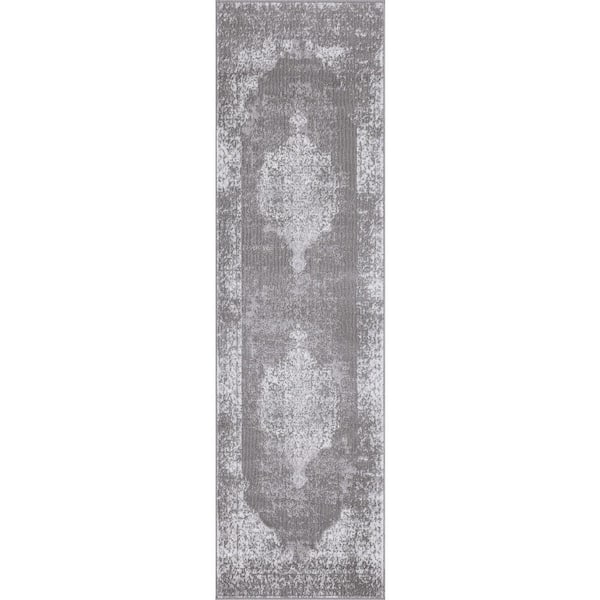 Tayse Rugs Nexus Medallion Gray 2 ft. x 8 ft. Indoor Runner Rug