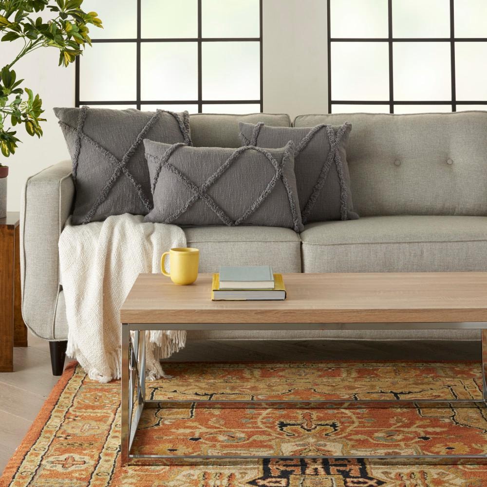 Gray Cotton Abstract Shaggy Detail Lumbar Pillow 14 x 24 in.
