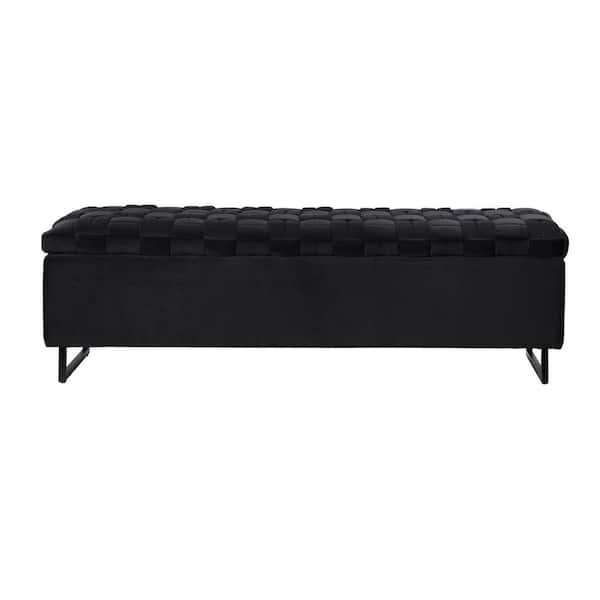 Inspired Home Ruth 18.1 in. W H x 15.7 in. W 20-Pair Black Wood Shoe Storage Bench with Upholstered Velvet