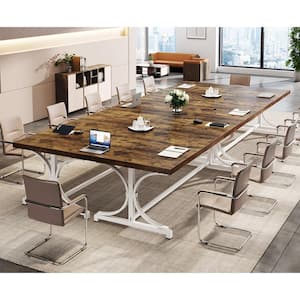 Moronia 62.4in. Brown Executive Desk Modern Home Office Desks Writing Desk with White Heavy Duty Metal Frame