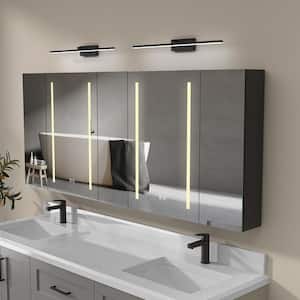 70 in. W x 30 in. H Rectangular Large Black Aluminum Surface Mount Defogging LED Bathroom Medicine Cabinet with Mirror