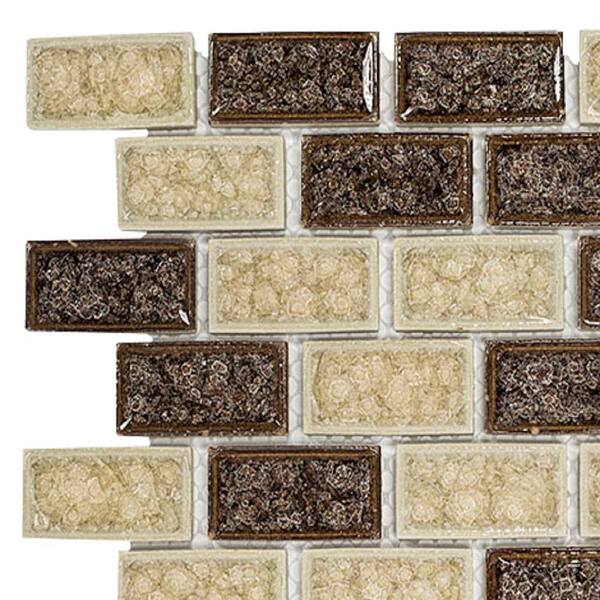 Jeffrey Court Take Home Tile Sample - Hazelnut Butter Crackle Cream 5 in. x 5.5 in. Interlocking Glossy Ceramic and Glass Mosaic