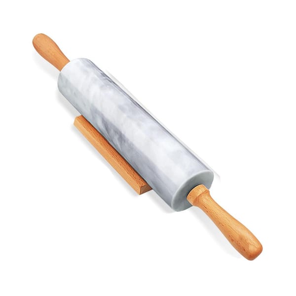 16.5in. Marble Rolling Pin for Baking with Wooden Handles, Wood Cradle, Dough Roller for Pizza Dough, Tortillas