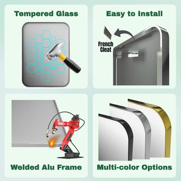 72 in. W x 36 in. H Rectangular Aluminum Framed Wall Bathroom Vanity Wall Mount Mirror in Silver