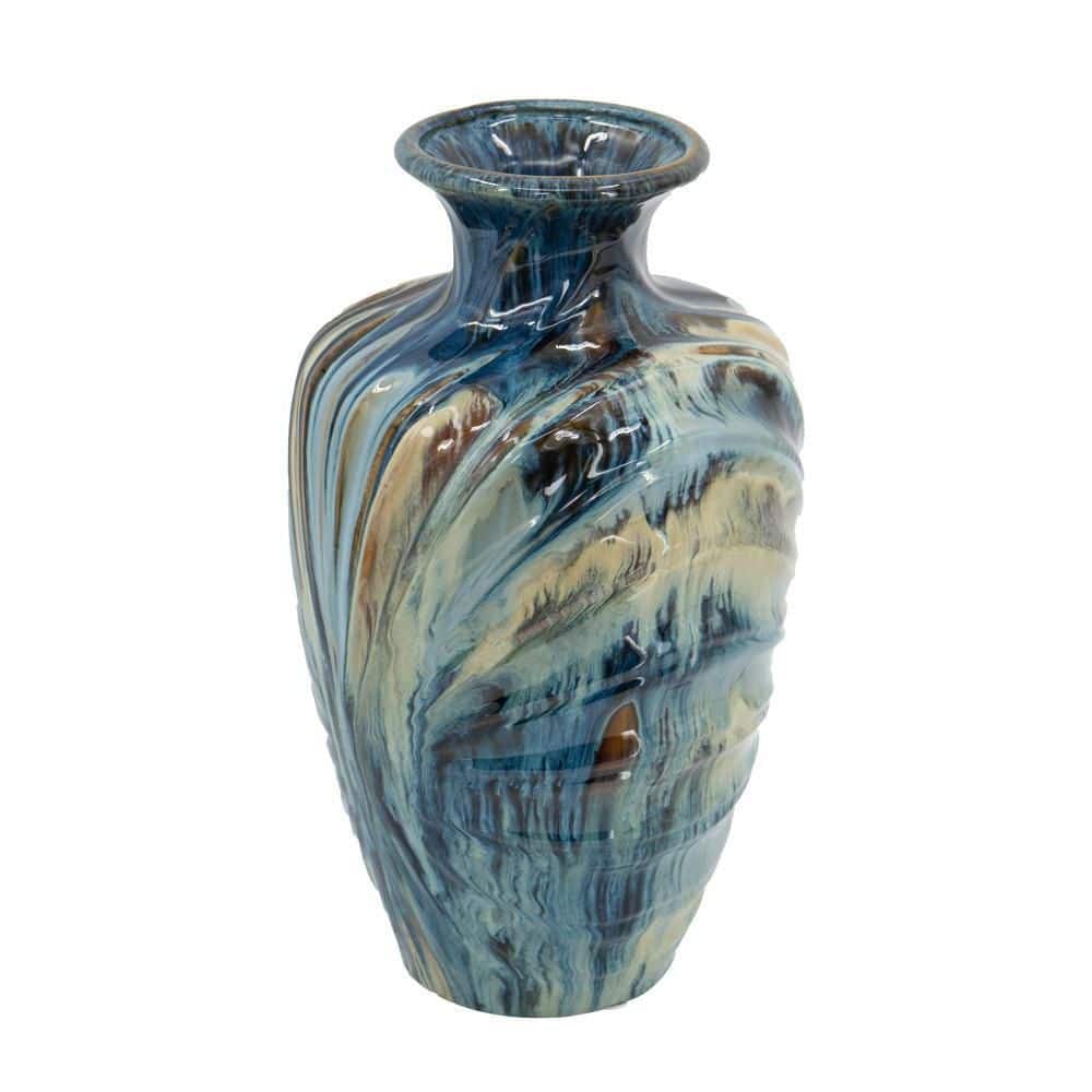 A & B Home Reactive Glazed Table Vase 8.7 in. Blue 13903 The Home Depot