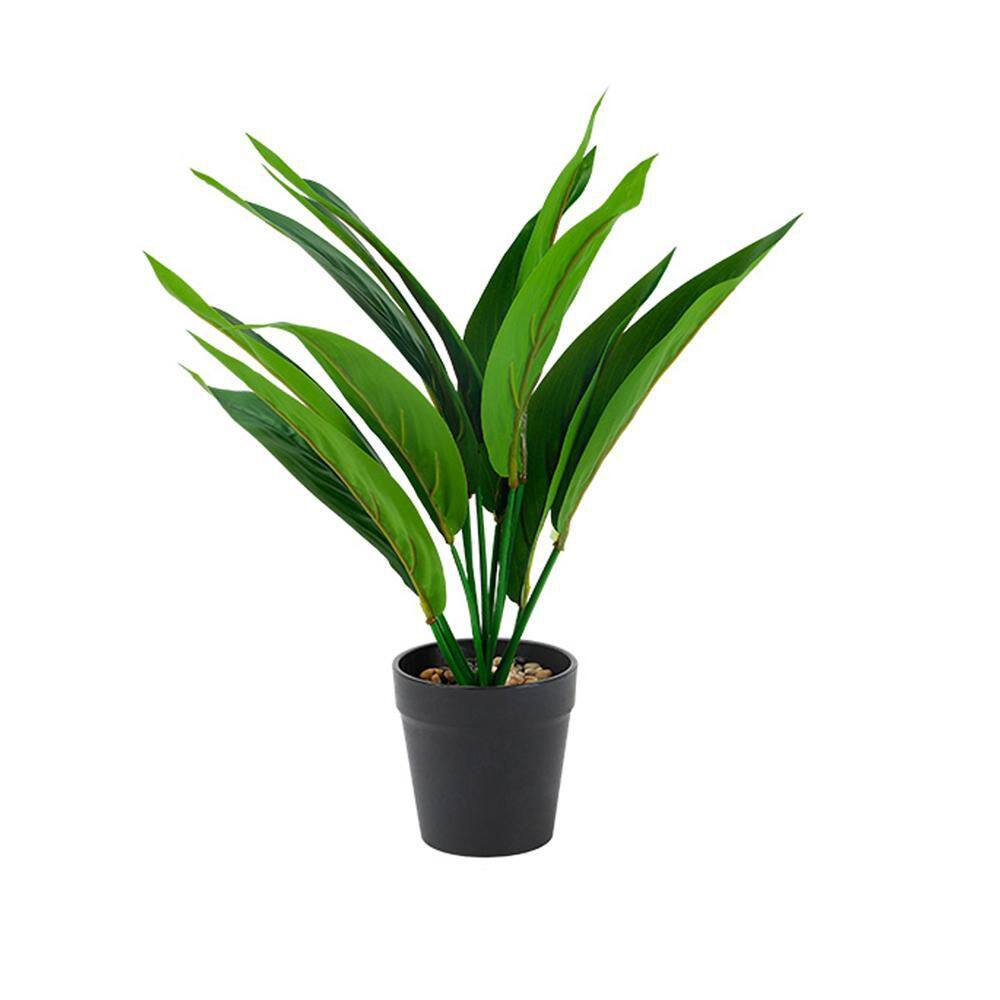 15 in. Green Leaf Artificial Plant - Faux Indoor Greenery Decor in Round Planter Pot for Home Office Tabletop