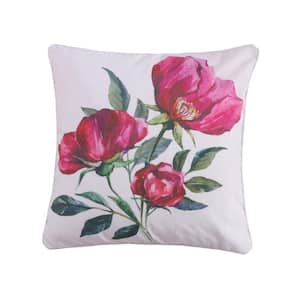 Montecito Magenta Floral Print 18 in. x 18 in. Throw Pillow