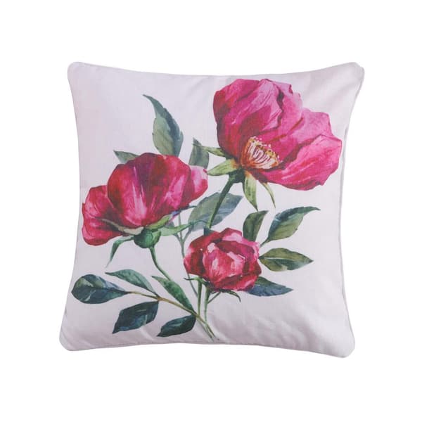 LEVTEX HOME Montecito Magenta Floral Print 18 in. x 18 in. Throw Pillow