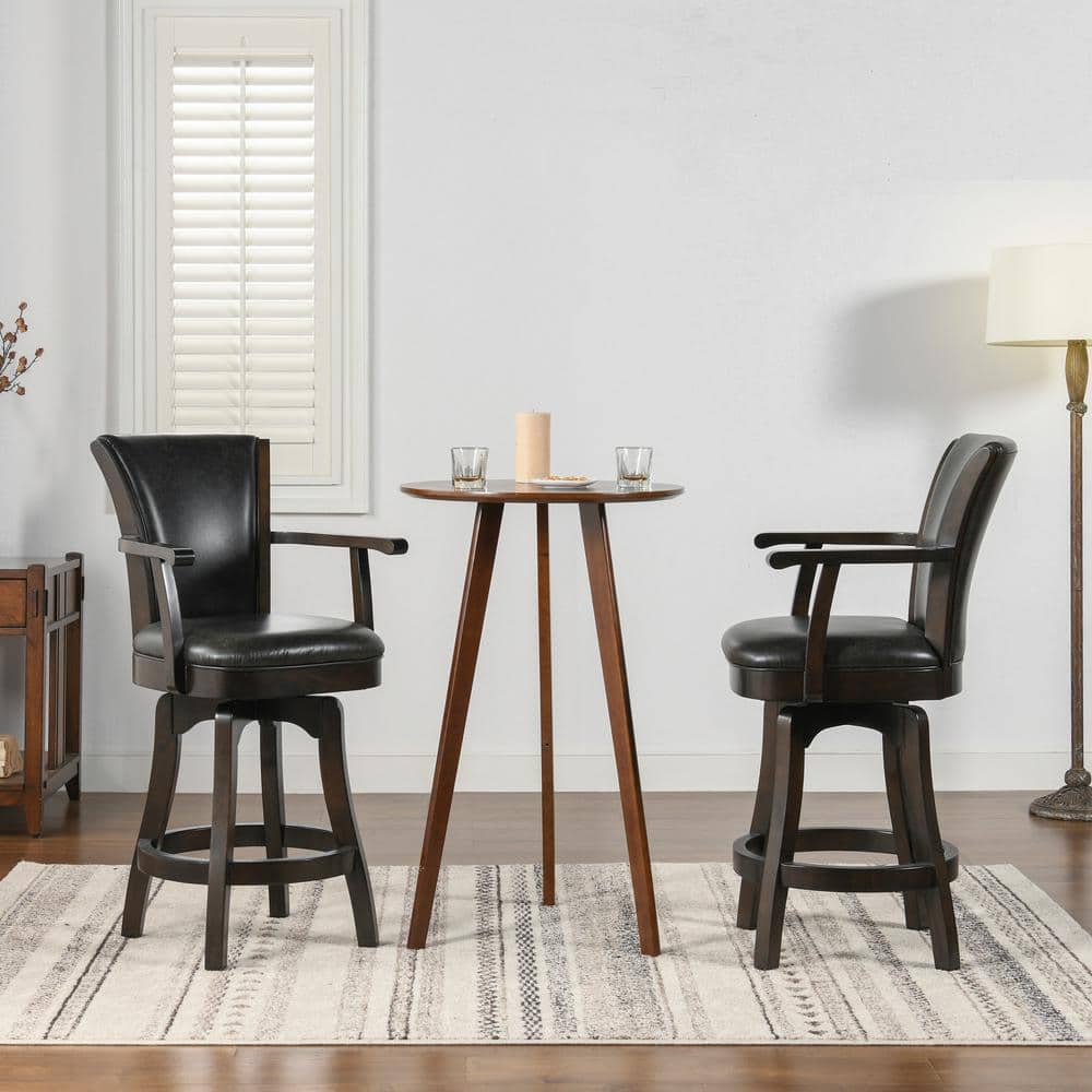 Williams 27" Swivel Counter Height Bar Stool in Vintage Black Faux Leather and Wood