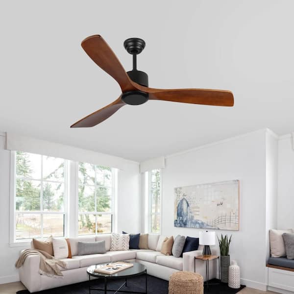 52 in. Indoor Black Ceiling Fan with Wood Blade and Remote Control for Living Room