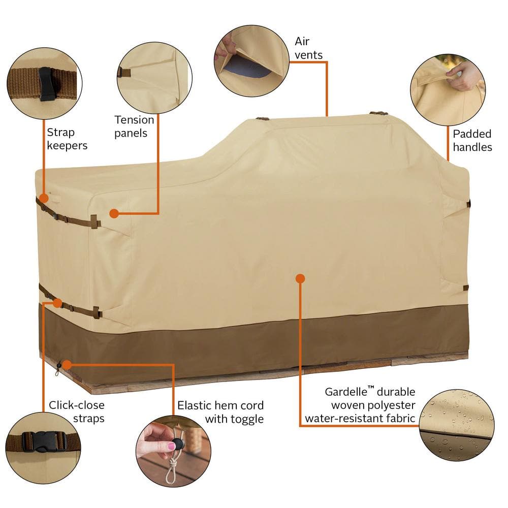 Tan and Brown Water-Resistant BBQ Grill Cover with Elastic Closure
