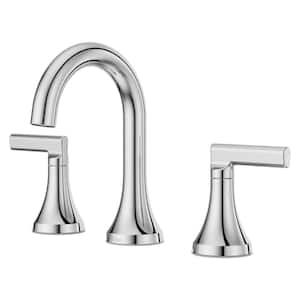Vedra 8 in. Widespread Double Handle High Arc Bathroom Faucet with Drain Kit Included in Polished Chrome