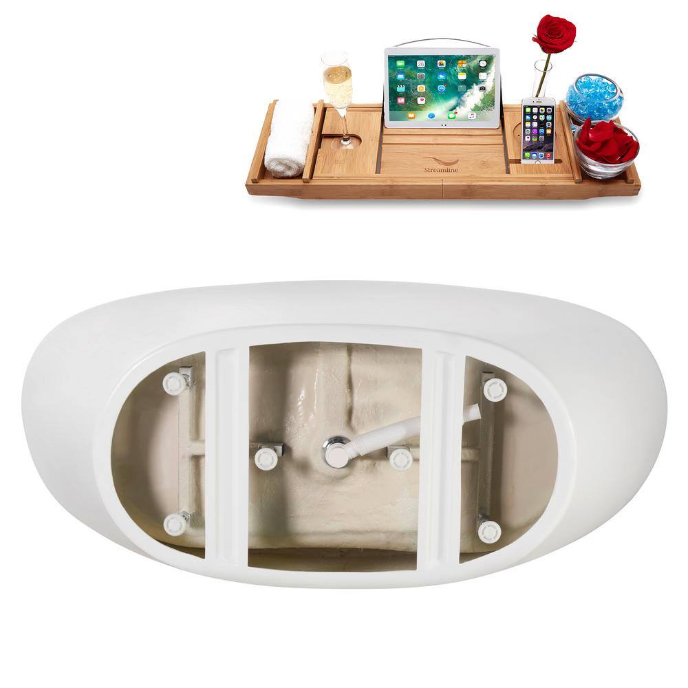 68" Glossy White Acrylic Double Slipper Freestanding Tub with Tray