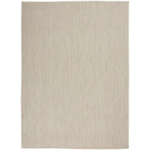 Courtyard Ivory Silver 5 ft. x 7 ft. Geometric Contemporary Indoor/Outdoor Patio Area Rug