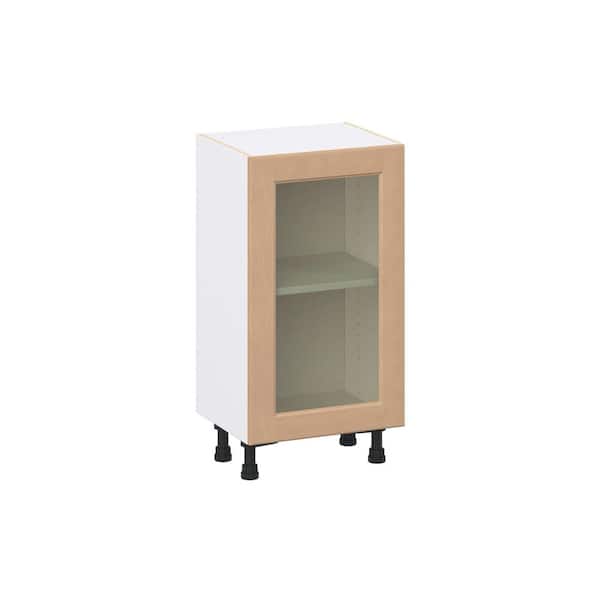 Lakewood Sugar Cookie Shaker Assembled Shallow Base Cabinet with Full Height Glass Door (18 in.W x 34.5 in.H x 14 in.D)