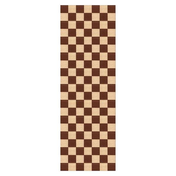Heavy Duty Indoor/Outdoor Brown and Creme 31 in. W x 7 ft. L Checkered Runner Rug
