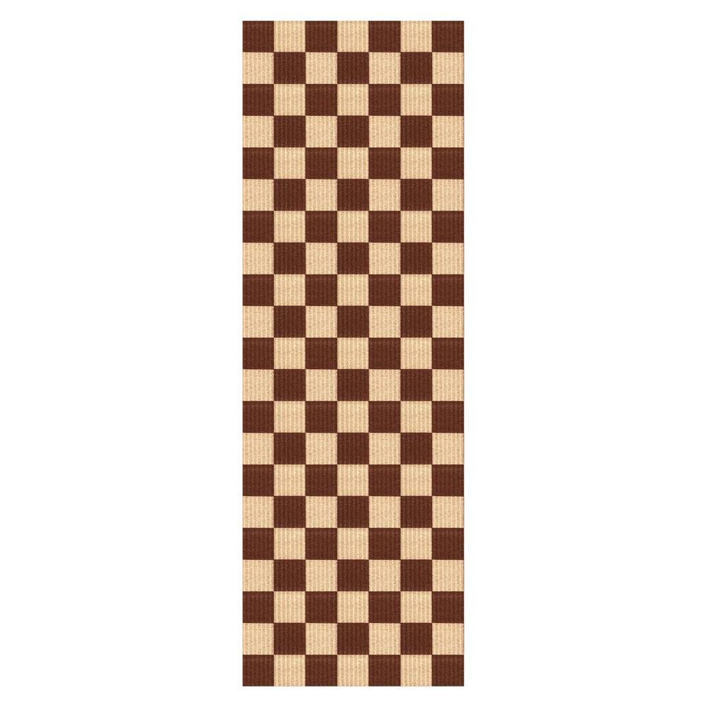 Heavy Duty Indoor/Outdoor Brown and Creme 31 in. W x 8 ft. L Checkered Runner Rug price history on PriceWatchPro