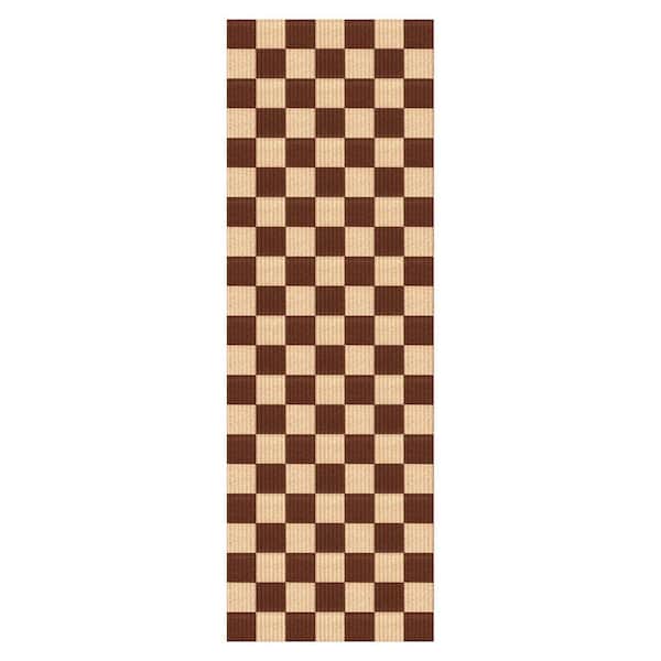 Heavy Duty Brown and Creme 36 in. W x 12 ft. Indoor/Outdoor Checkered Runner Rug