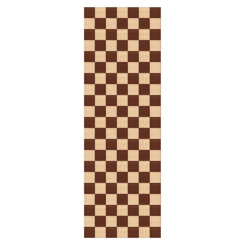 Heavy Duty Brown and Creme 36 in. W x 21 ft. Indoor/Outdoor Checkered Runner Rug price history on PriceWatchPro